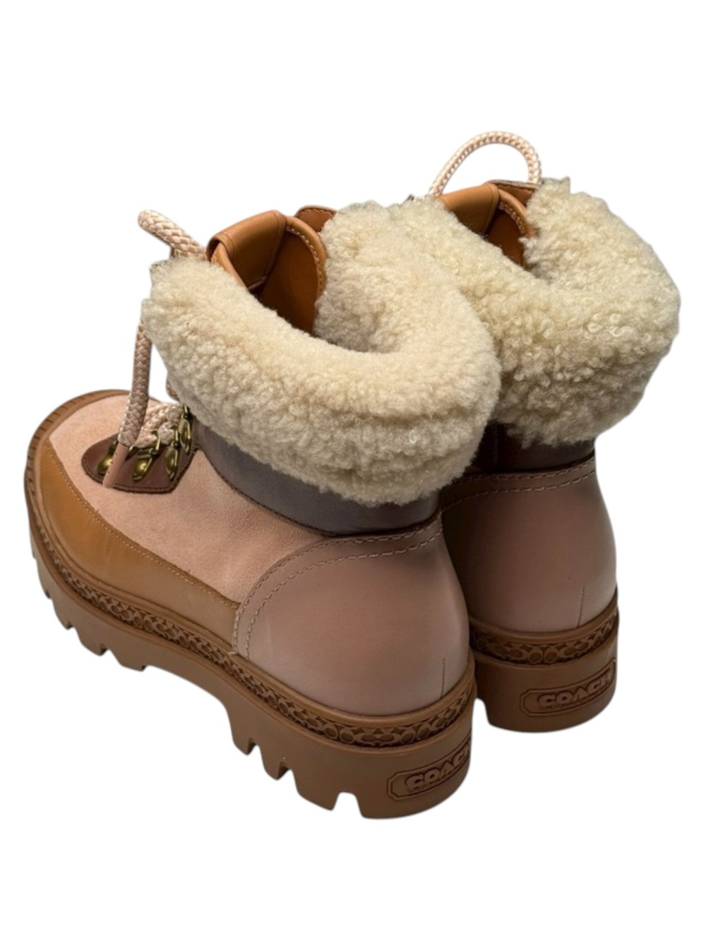 Coach 𒀭 Talia Chic Lug Sole Shearling Lined Bootie 𒀭Camel Pink Blush 𒀭 6M 𒀭 - Picture 6 of 16